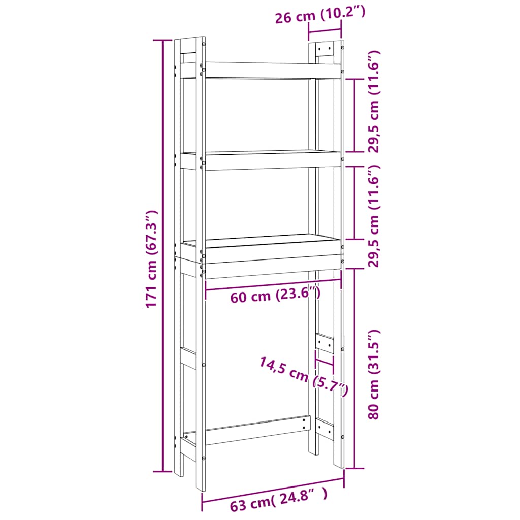 Stalak za kupaonicu 63 x 26 x 171 cm od masivne borovine
