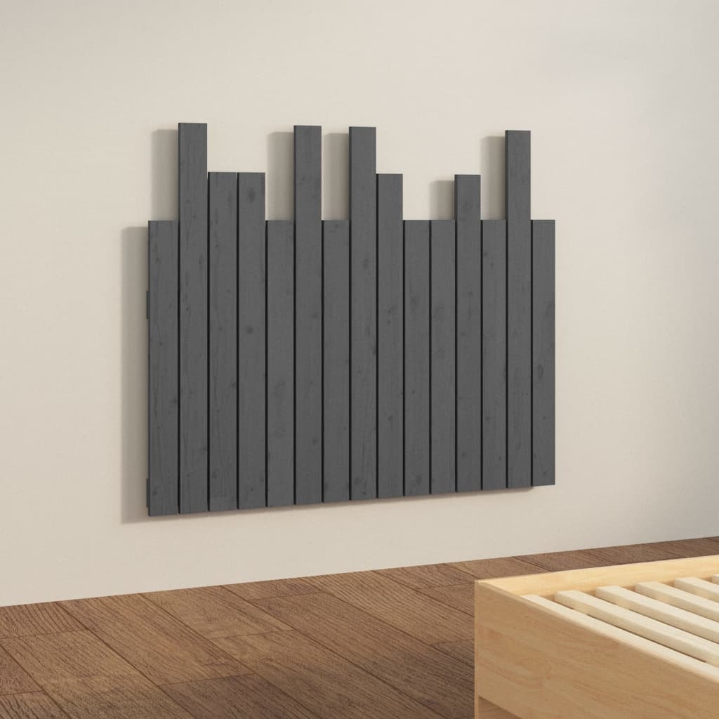 Zidno uzglavlje sivo 95,5x3x80 cm od masivne borovine