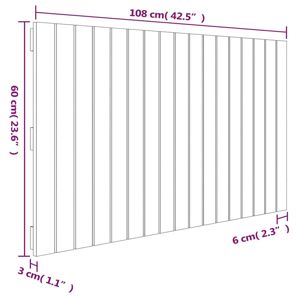 Zidno uzglavlje crni 108 x 3 x 60 cm od masivne borovine