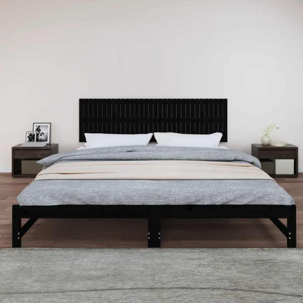 Zidno uzglavlje crni 204x3x60 cm od masivne borovine