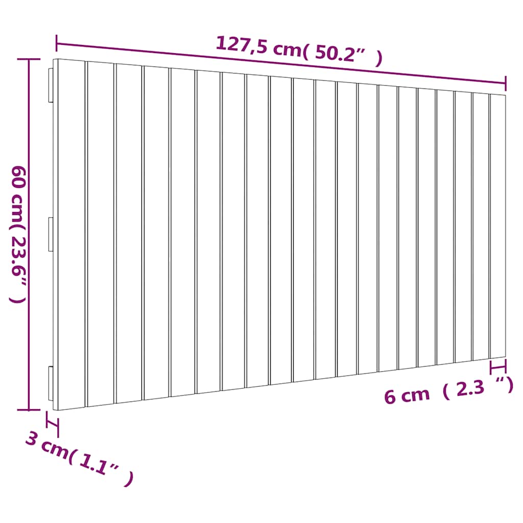 Zidno uzglavlje bijelo 127,5x3x60 cm od masivne borovine
