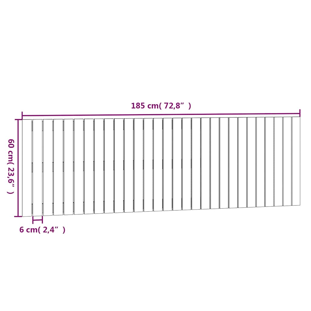 Zidno uzglavlje crni 185x3x60 cm od masivne borovine