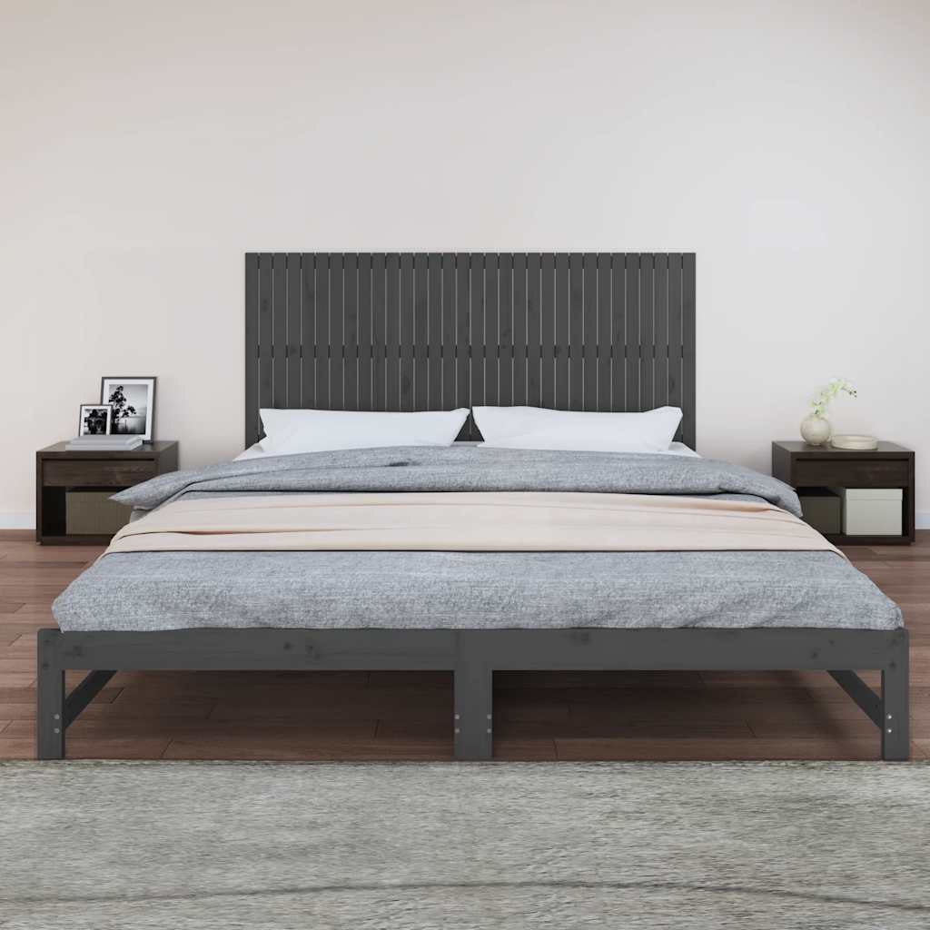 Zidno uzglavlje sivo 204 x 3 x 90 cm od masivne borovine