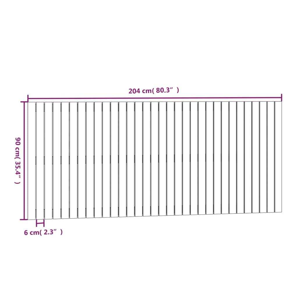 Zidno uzglavlje crni 204x3x90 cm od masivne borovine