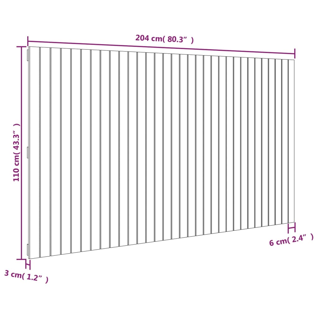 Zidno uzglavlje bijelo 204x3x110 cm od masivne borovine
