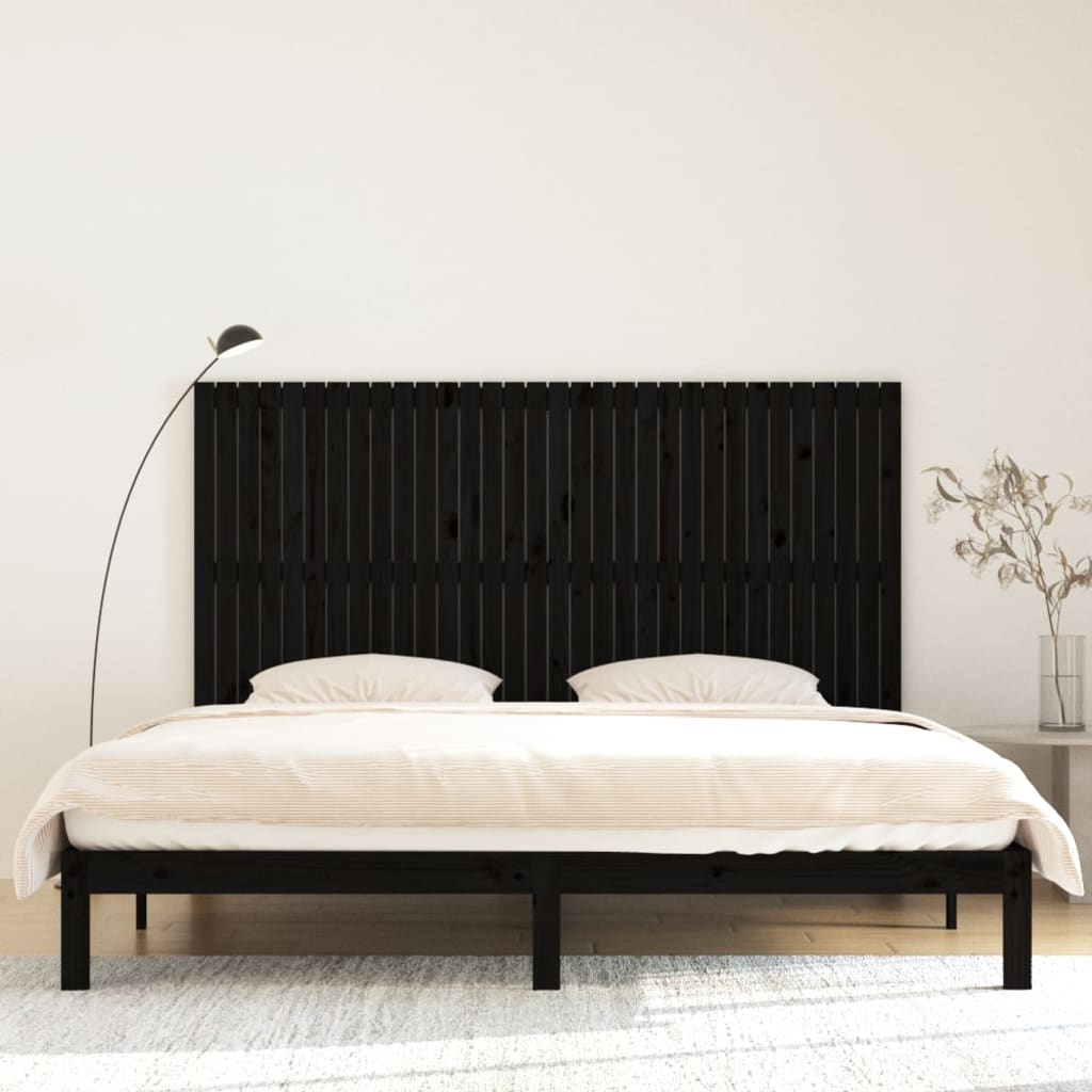 Zidno uzglavlje crni 204x3x110 cm od masivne borovine