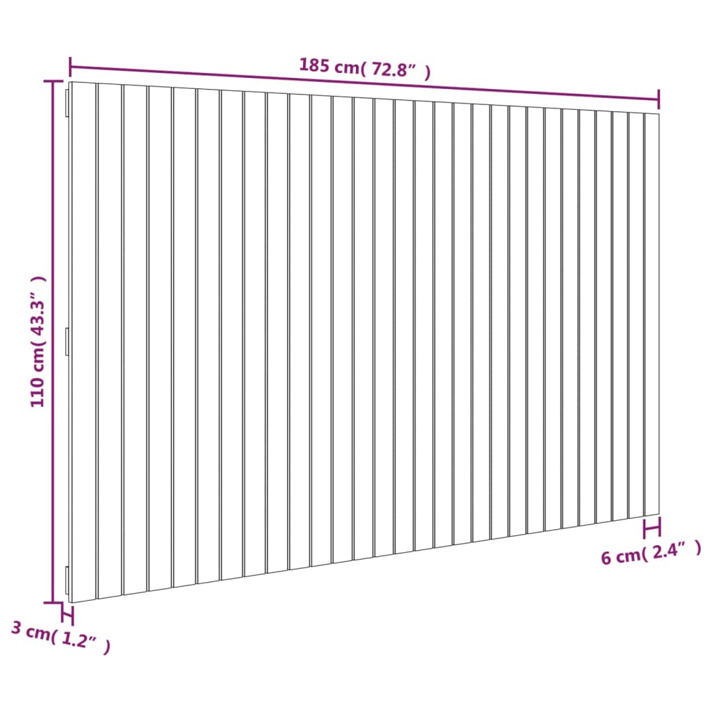 Zidno uzglavlje crni 185x3x110 cm od masivne borovine