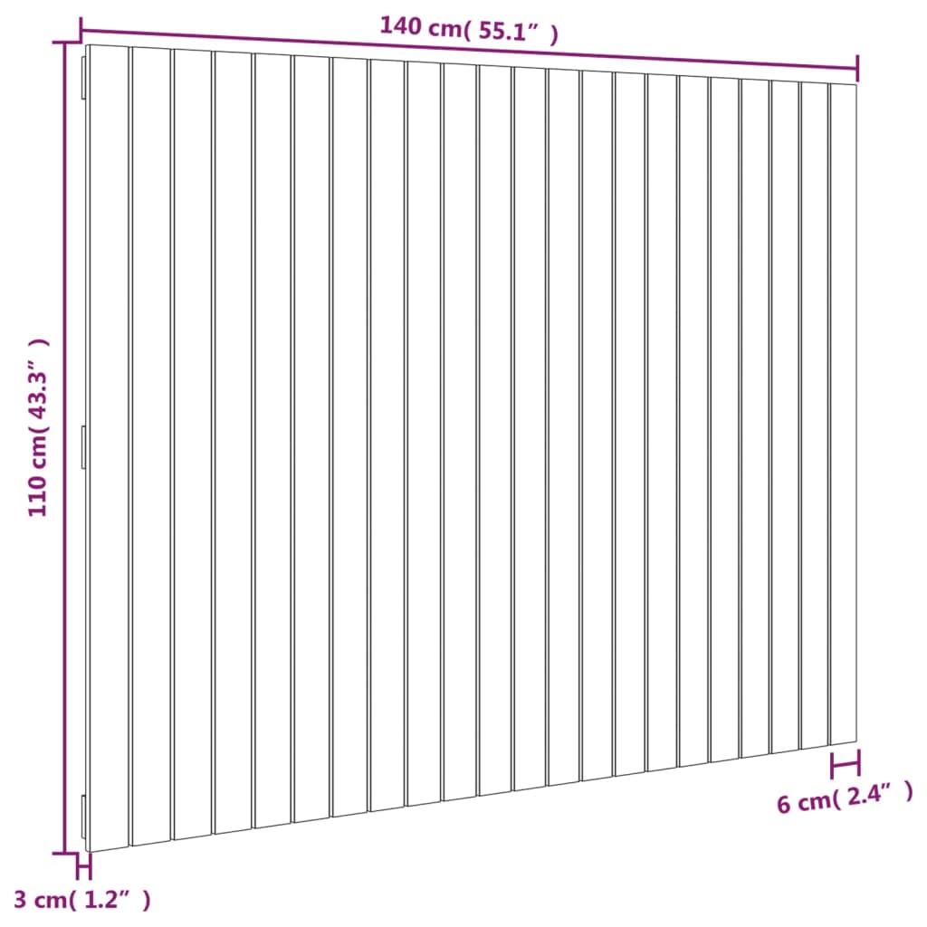Zidno uzglavlje crni 140x3x110 cm od masivne borovine