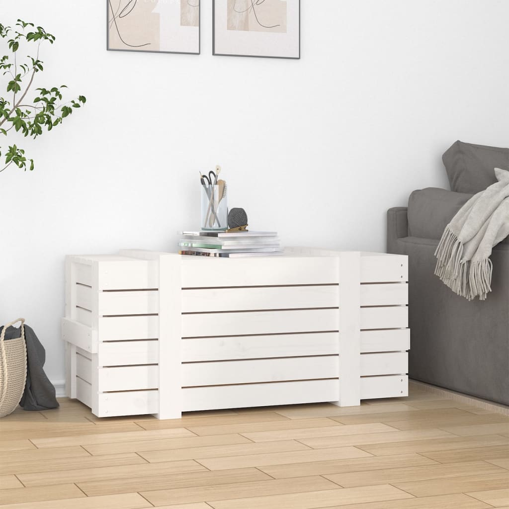 Kutija za pohranu bijela 91 x 40,5 x 42 cm od masivne borovine