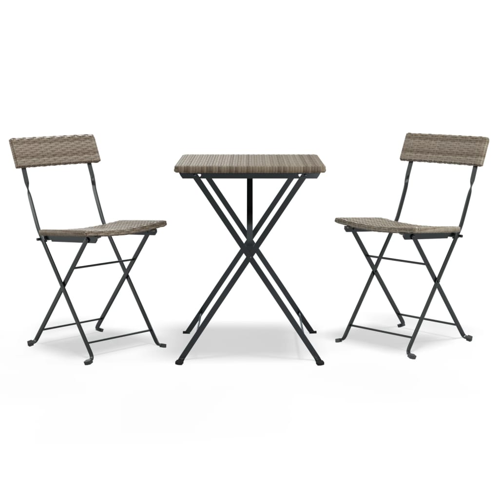 3-dijelni sklopivi bistro set od poliratana sivi