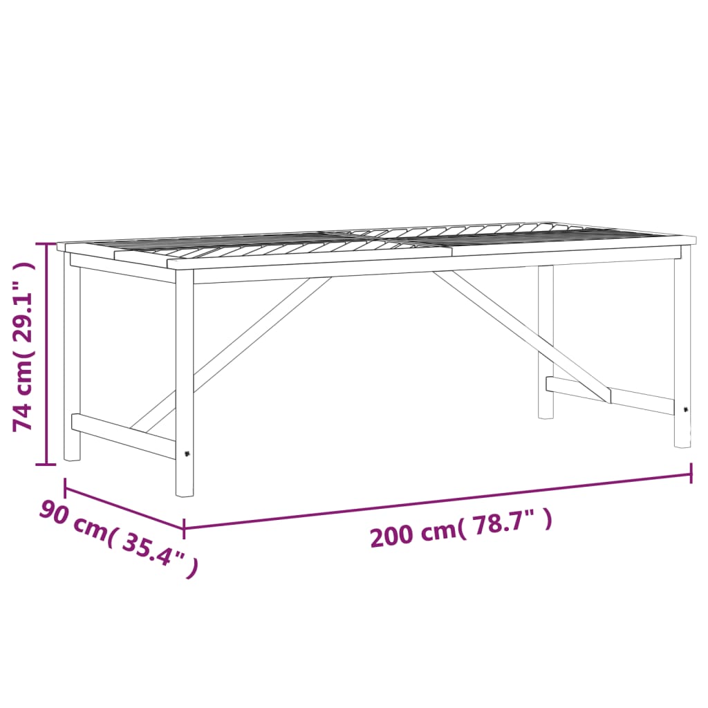 Vrtni blagovaonski stol 200 x 90 x 74 cm masivno bagremovo drvo