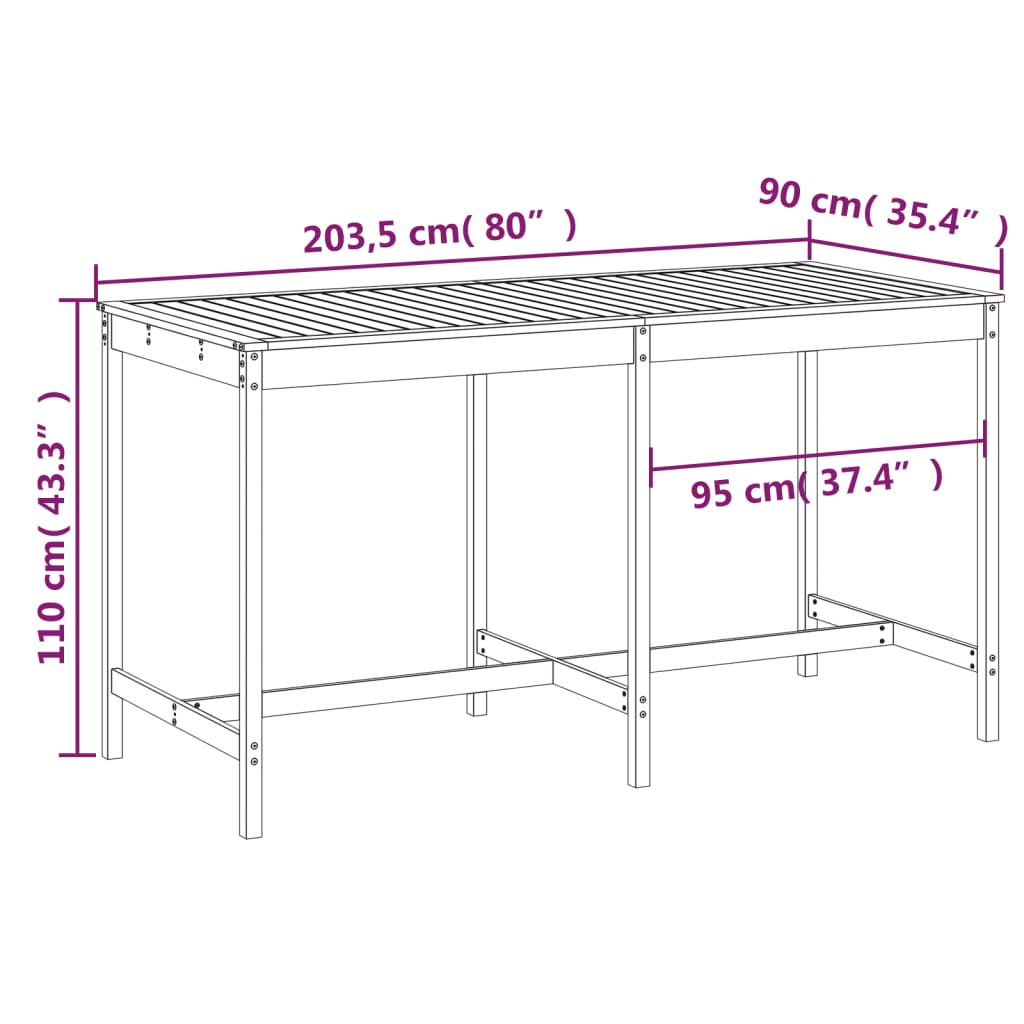 Vrtni stol sivi 203,5x90x110 cm od masivne borovine