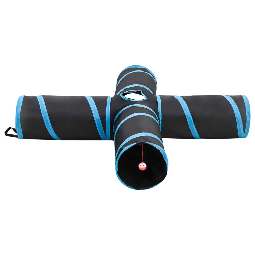 Mačji tunel 4-smjerni crno-plavi 132 cm poliester