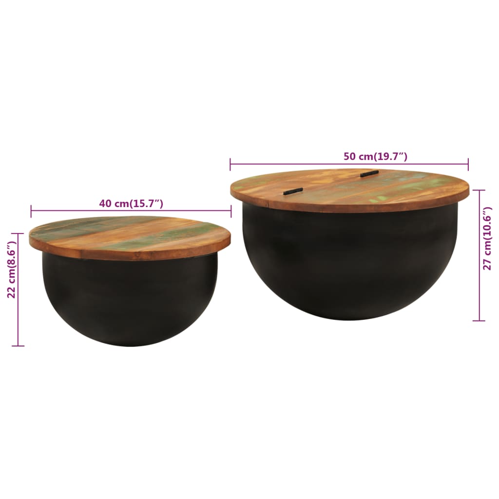 2-dijelni set stolića za kavu crni od masivnog obnovljenog drva