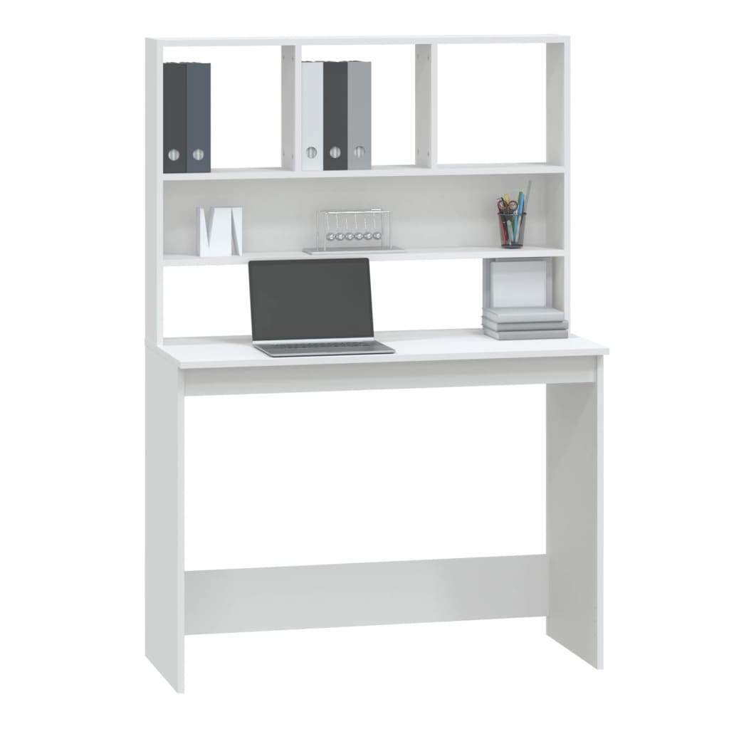 Radni stol s policama bijeli 102x45x148 cm konstruirano drvo
