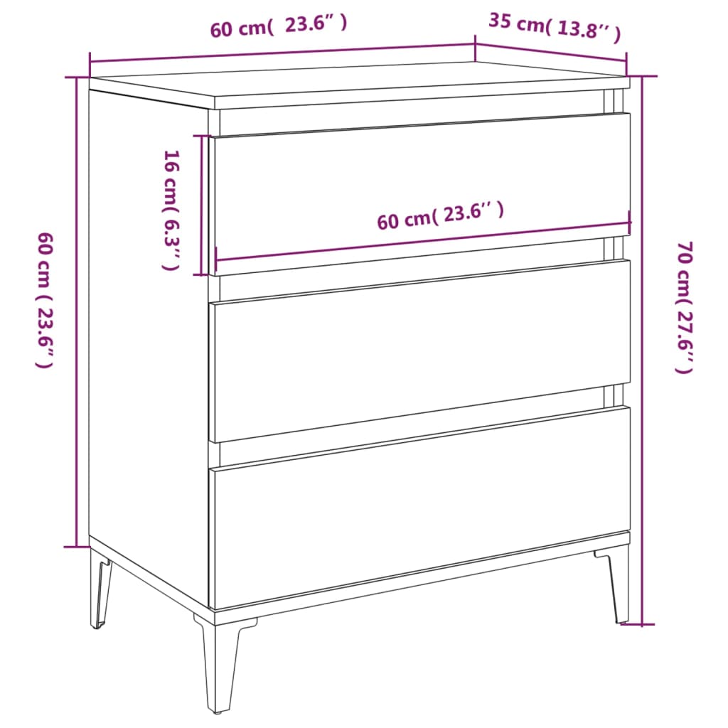 Komoda boja smeđeg hrasta 60 x 35 x 70 cm konstruirano drvo
