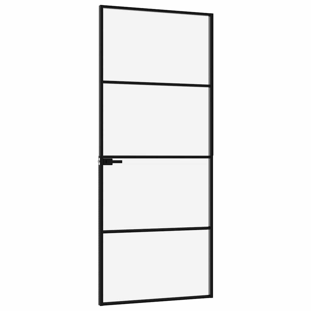 Sobna vrata crna 76 x 201,5 cm kaljeno staklo i aluminij tanka