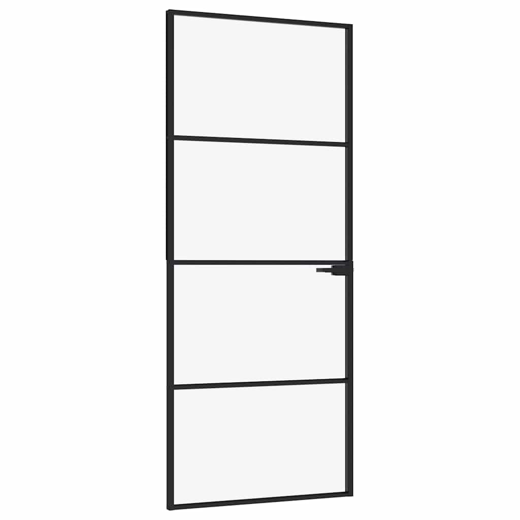 Sobna vrata crna 83 x 201,5 cm kaljeno staklo i aluminij tanka