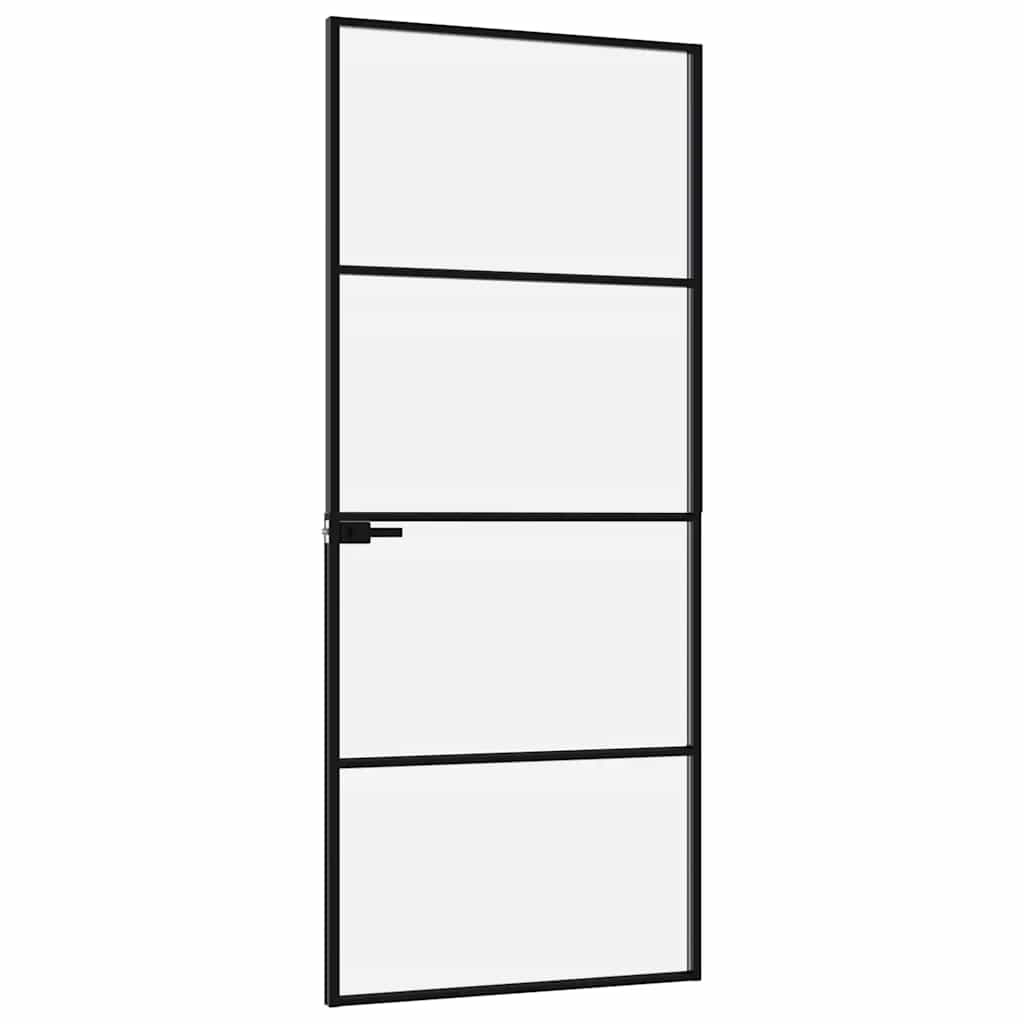 Sobna vrata crna 83 x 201,5 cm kaljeno staklo i aluminij tanka