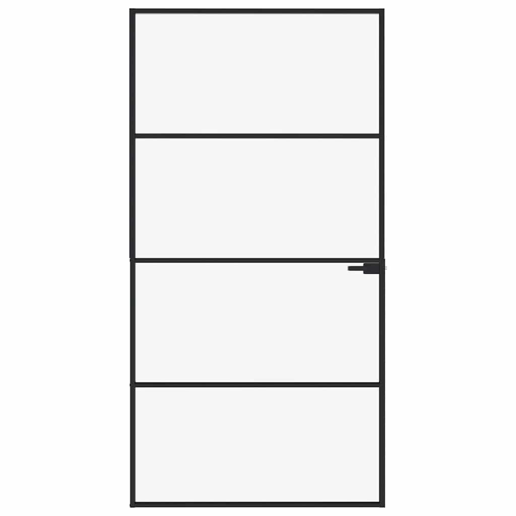 Sobna vrata crna 102 x 201,5 cm kaljeno staklo i aluminij tanka