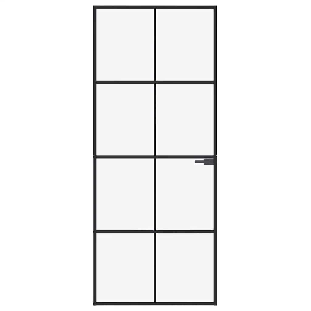 Sobna vrata crna 83 x 201,5 cm kaljeno staklo i aluminij tanka