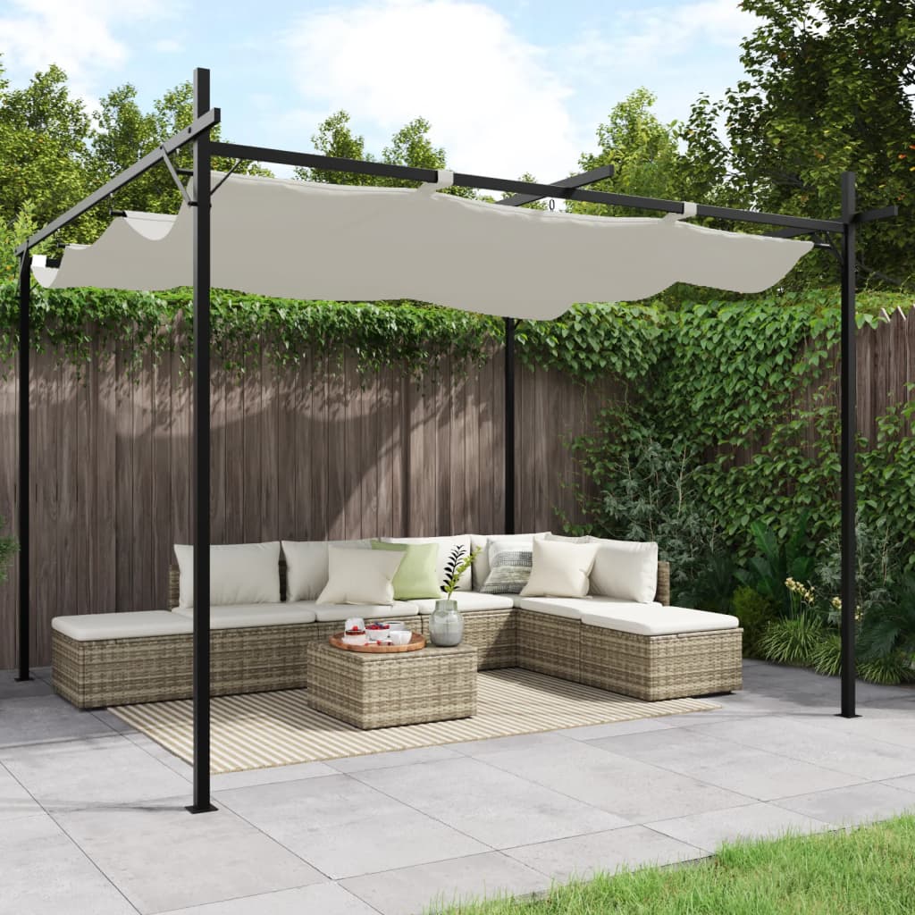 Pergola s pomičnim krovom krem 295 x 292 x 230 cm