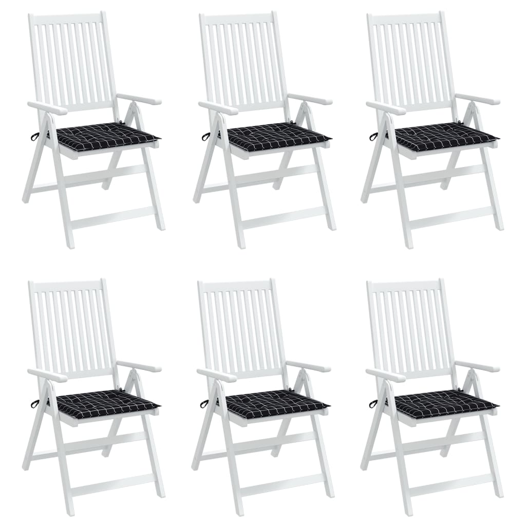 Jastuci za vrtne stolice 6 kom crni karirani 50x50x4 cm tkanina