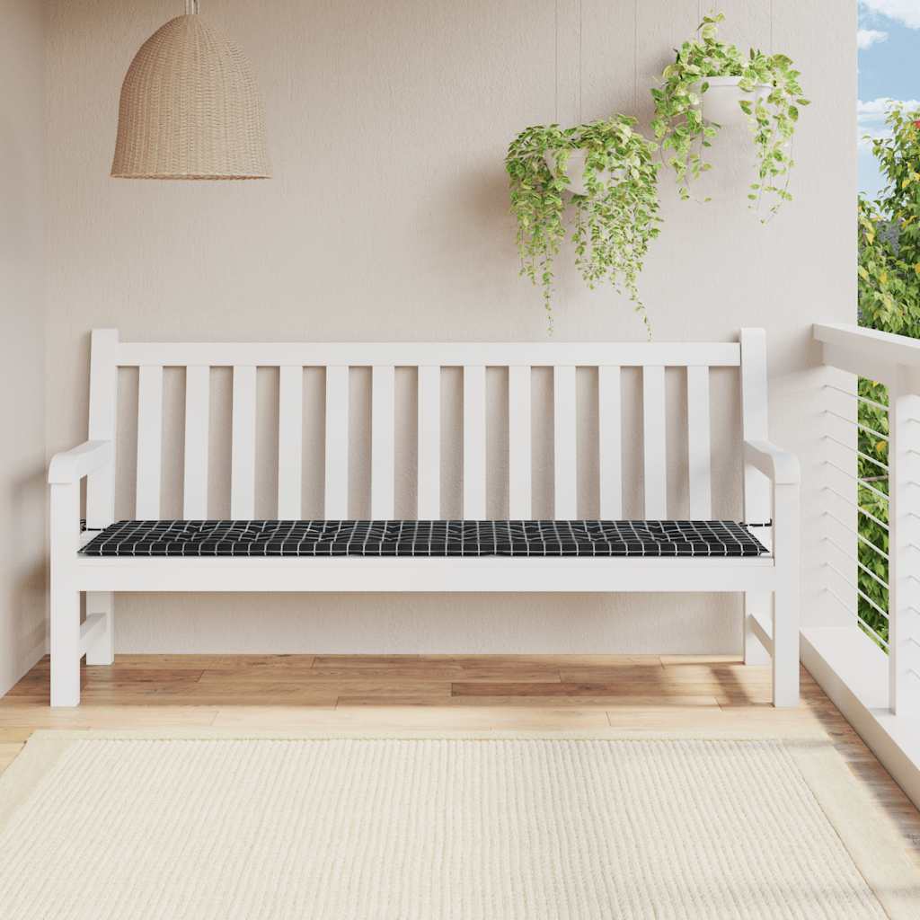 Jastuk za vrtnu klupu crni karirani 200x50x4 cm od tkanine