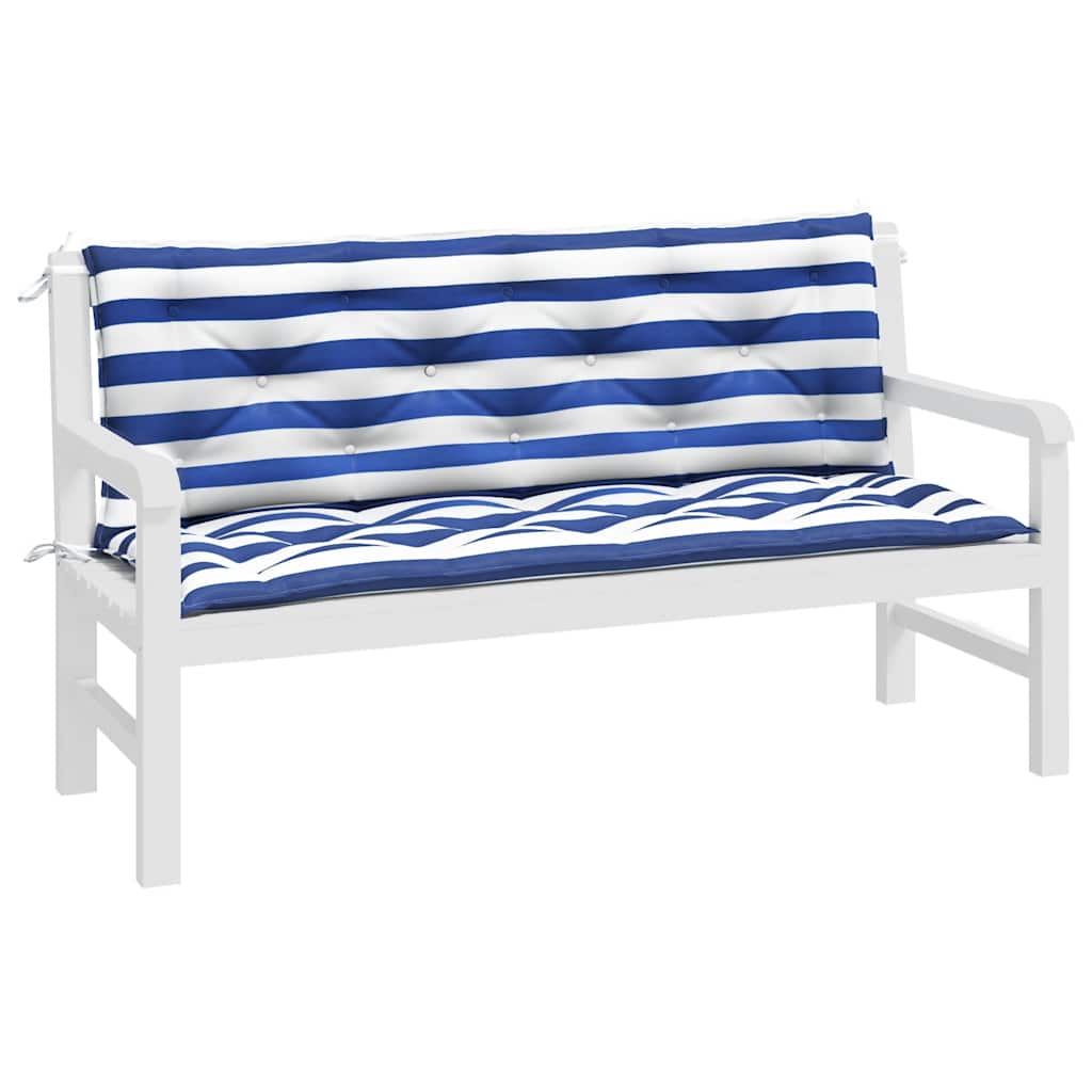 Jastuci za vrtnu klupu 2 kom plavo-bijeli prugasti 150x50x7 cm