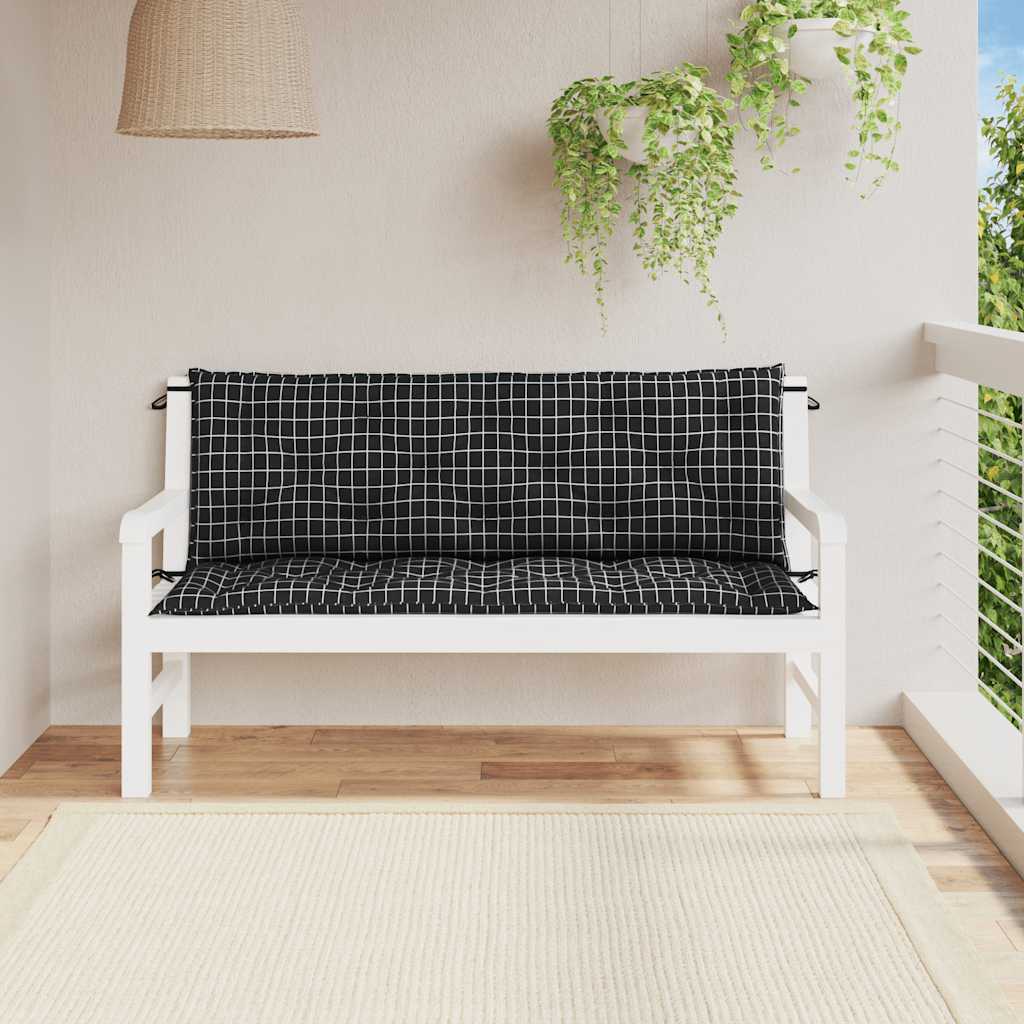 Jastuci za vrtnu klupu crni karirani 2 kom 150x50x7 cm tkanina