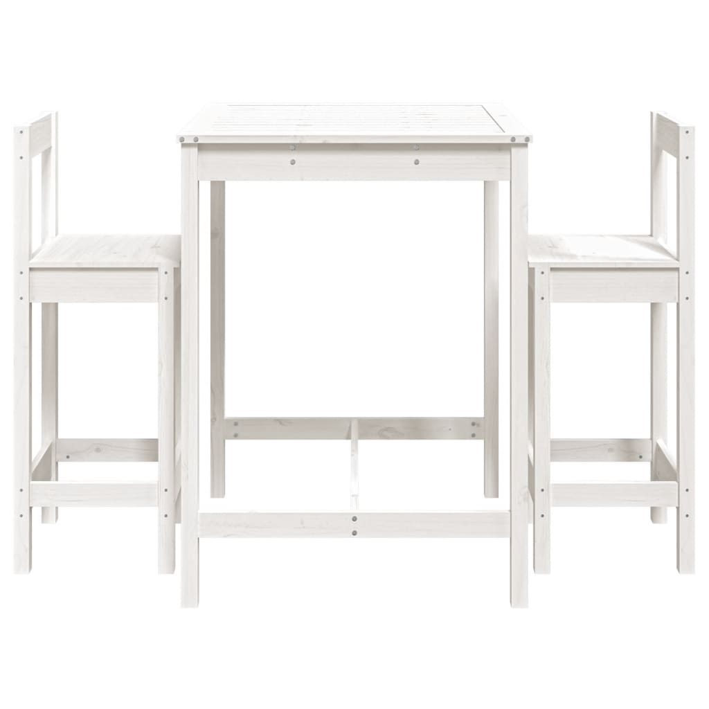 3-dijelni vrtni barski set bijeli od masivne borovine