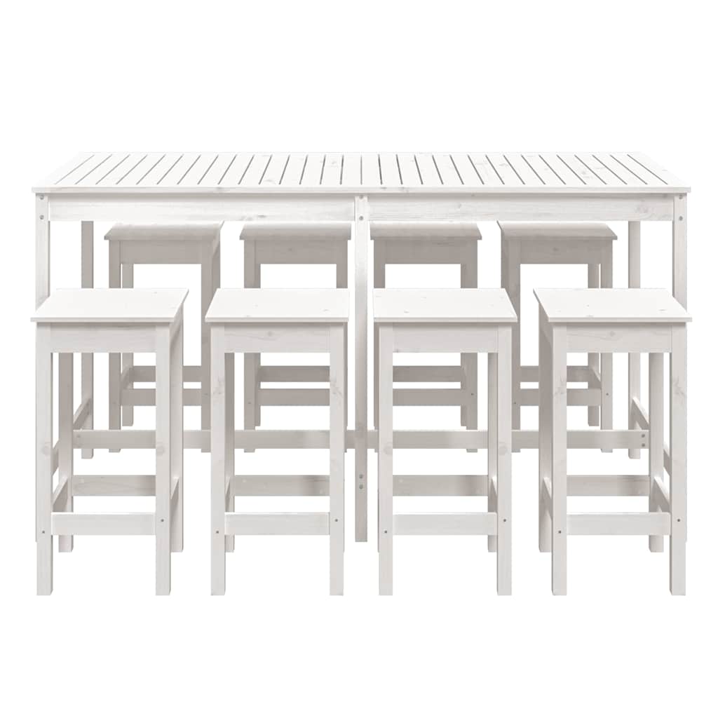 9-dijelni vrtni barski set bijeli od masivne borovine