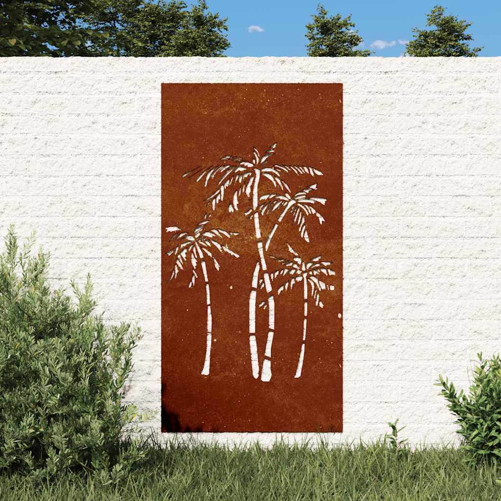 Vrtni zidni ukras 105 x 55 cm čelik COR-TEN s uzorkom palme