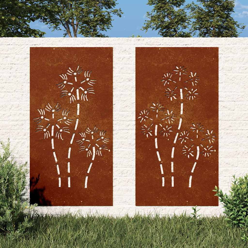 Vrtni zidni ukrasi 2 kom 105x55 cm čelik COR-TEN cvjetni uzorak