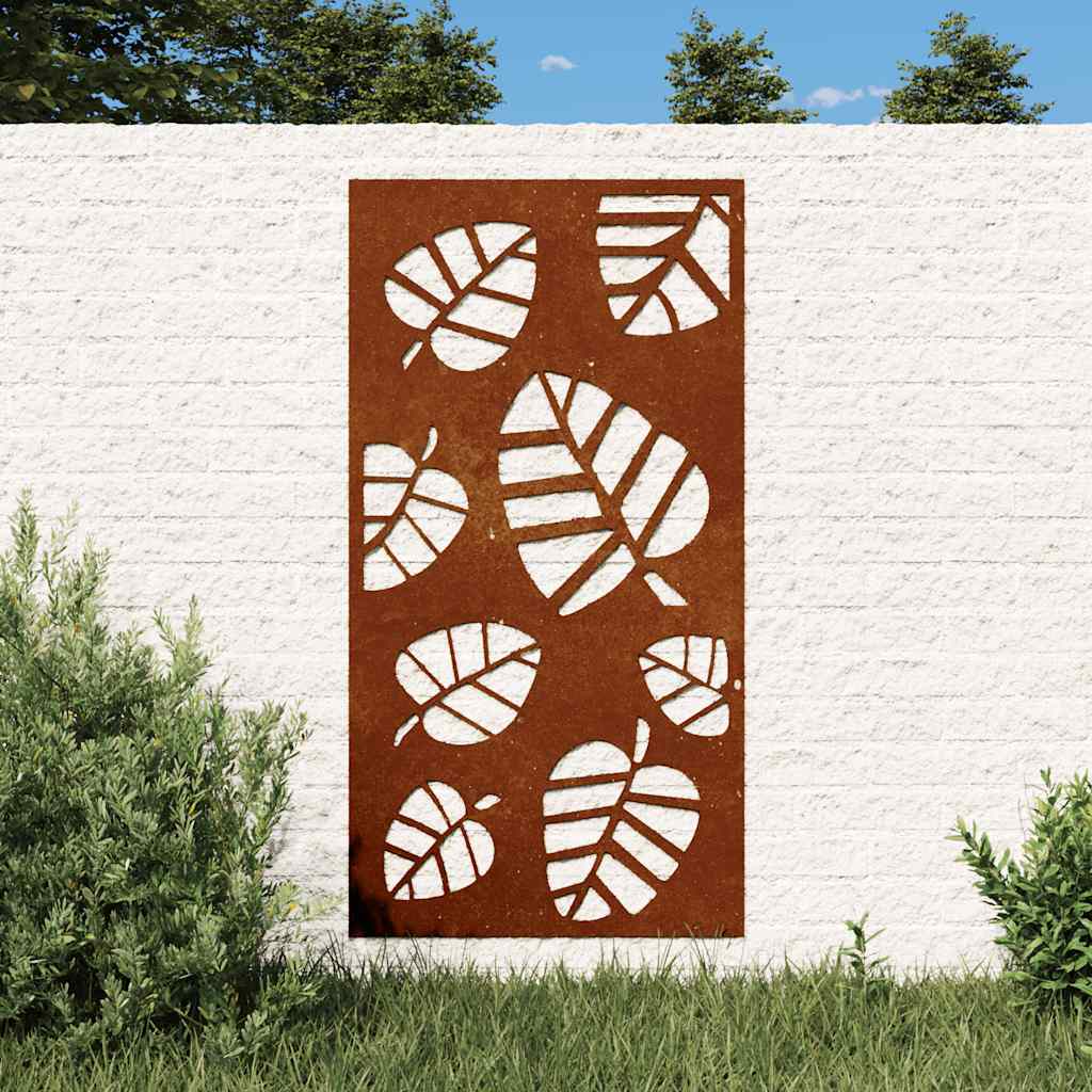 Vrtni zidni ukras 105 x 55 cm od čelika COR-TEN s uzorkom lišća