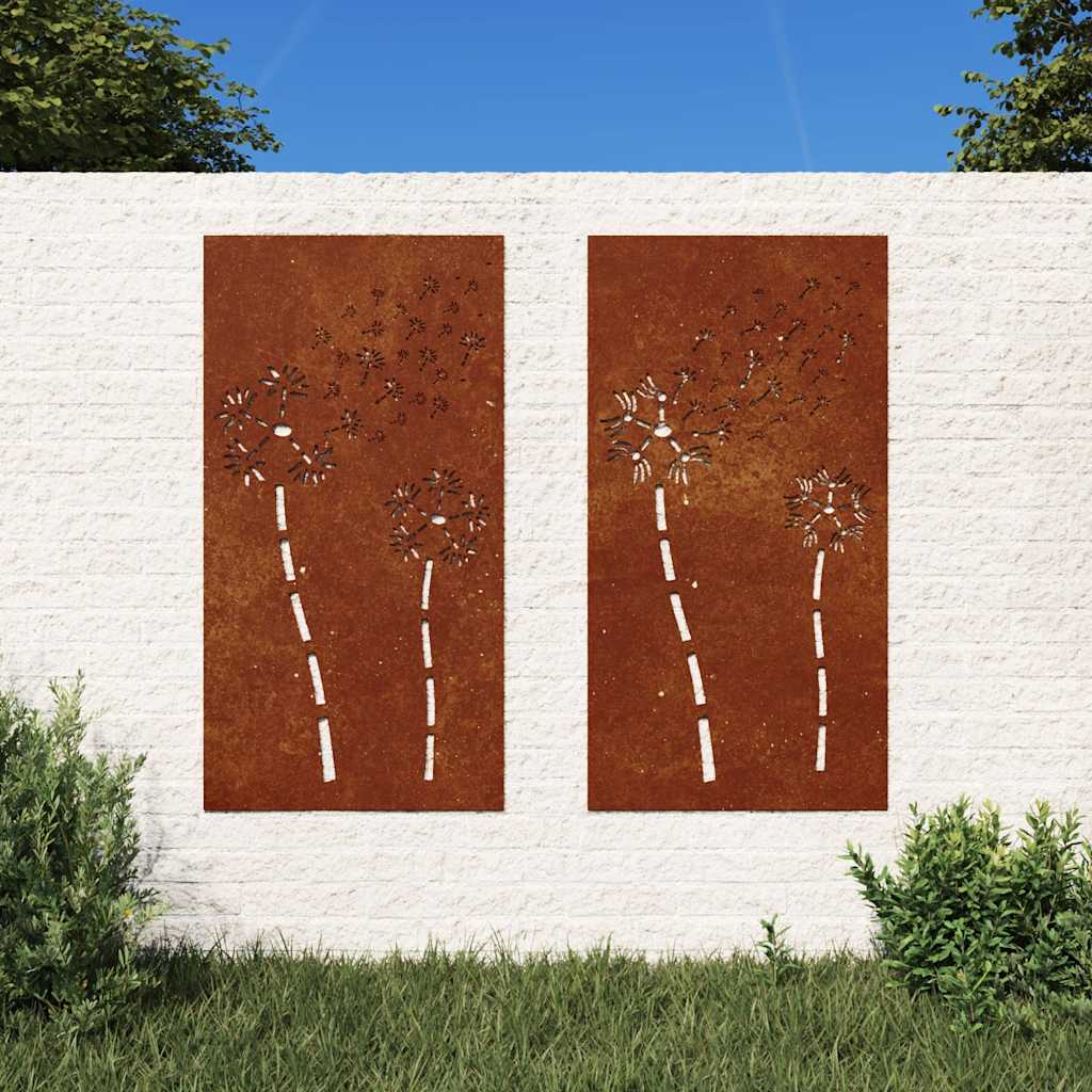 Vrtni zidni ukrasi 2 kom 105x55 cm čelik COR-TEN cvjetni uzorak