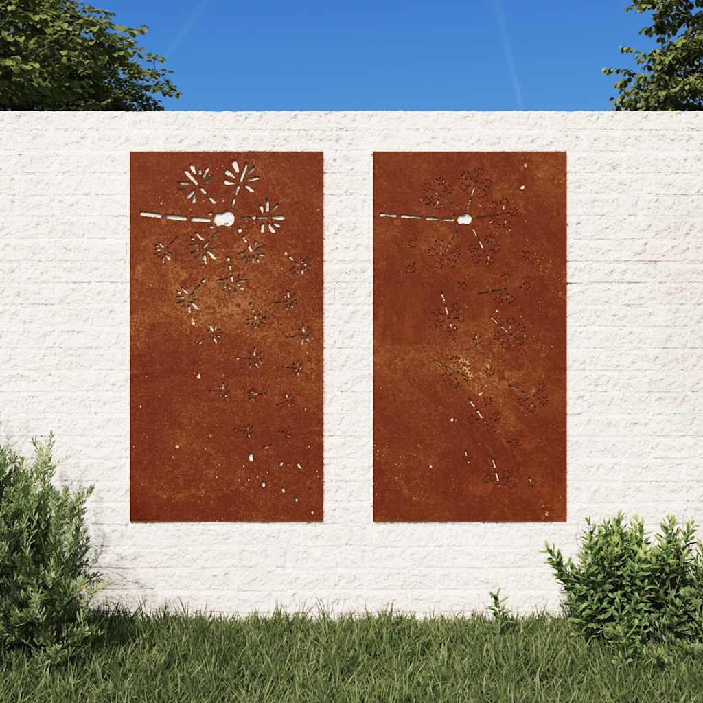 Vrtni zidni ukrasi 2 kom 105x55 cm čelik COR-TEN cvjetni uzorak