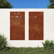 Vrtni zidni ukrasi 2 kom 105x55 cm čelik COR-TEN cvjetni uzorak