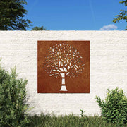Vrtni zidni ukras 55 x 55 cm čelik COR-TEN s uzorkom stabla