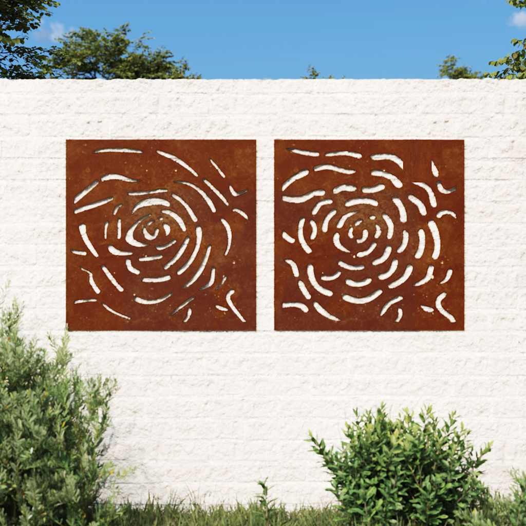 Vrtni zidni ukrasi 2 kom 55 x 55 cm čelik COR-TEN uzorak ruže