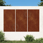 Vrtni zidni ukrasi 3 kom 105x55 cm čelik COR-TEN uzorak sunca