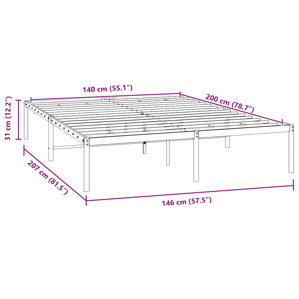 Metalni okvir za krevet crni 140x200 cm