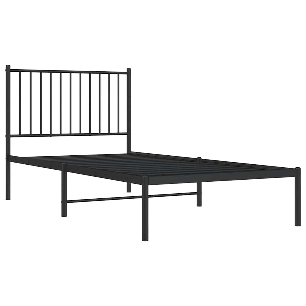 Metalni okvir za krevet s uzglavljem crni 90x190 cm
