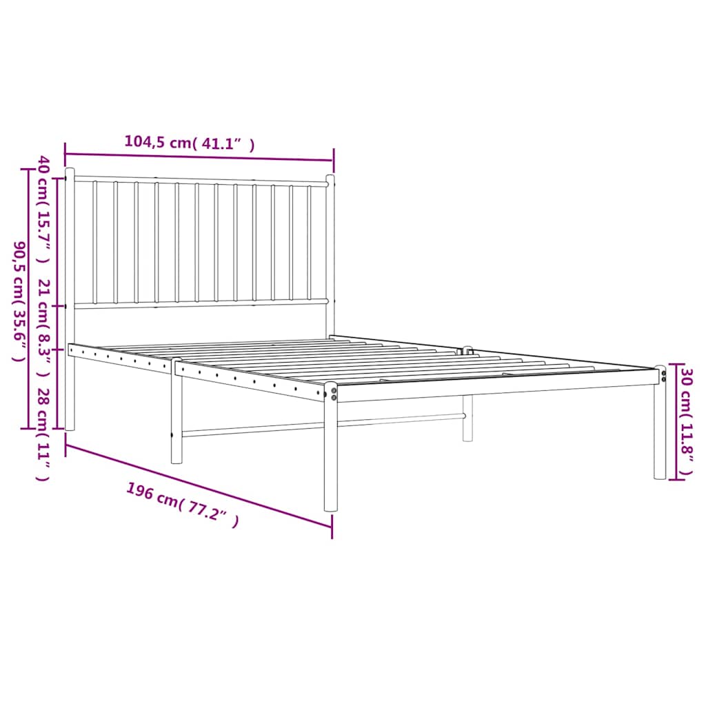Metalni okvir za krevet s uzglavljem crni 100x190 cm