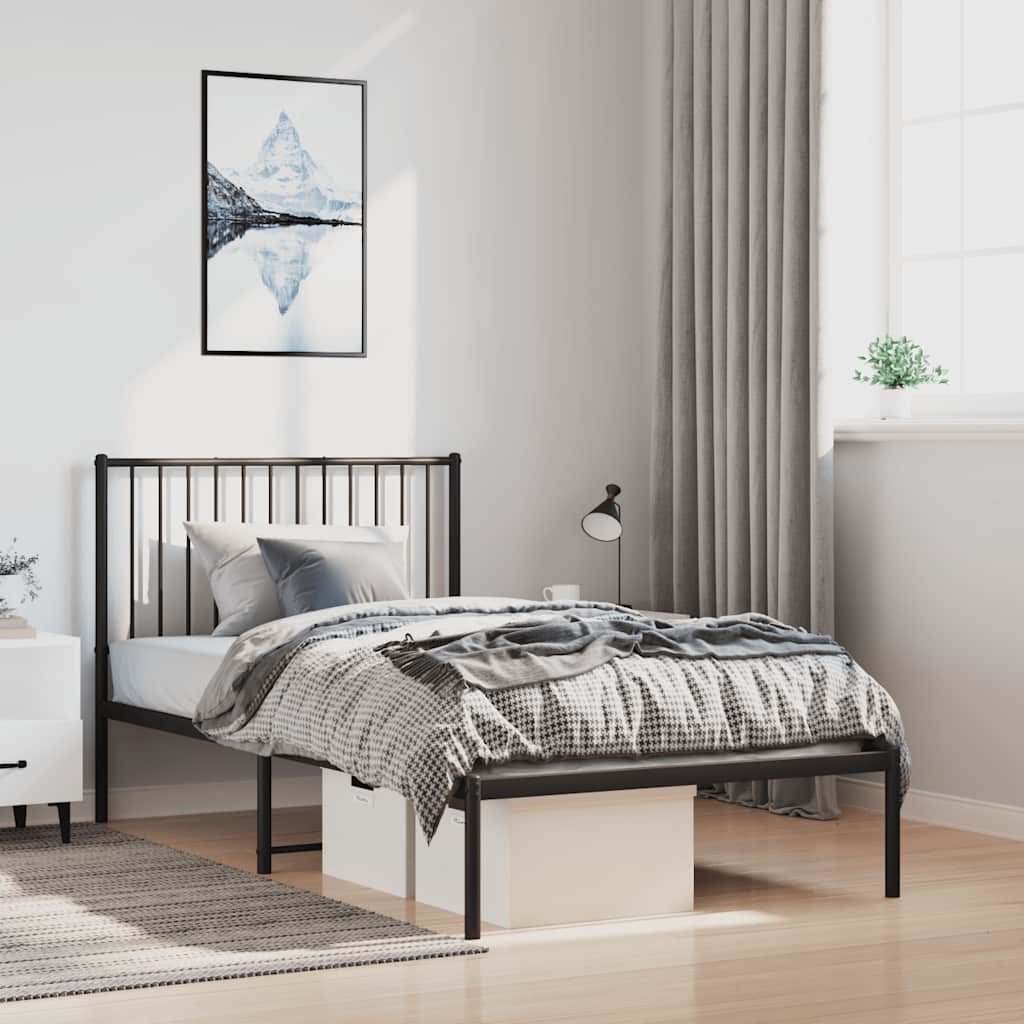 Metalni okvir za krevet s uzglavljem crni 100x190 cm