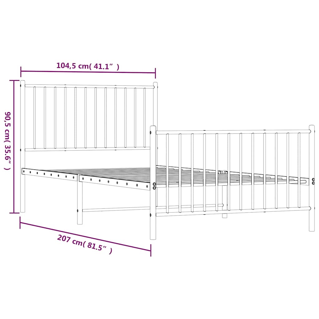 Metalni okvir kreveta uzglavlje i podnožje crni 100x200 cm