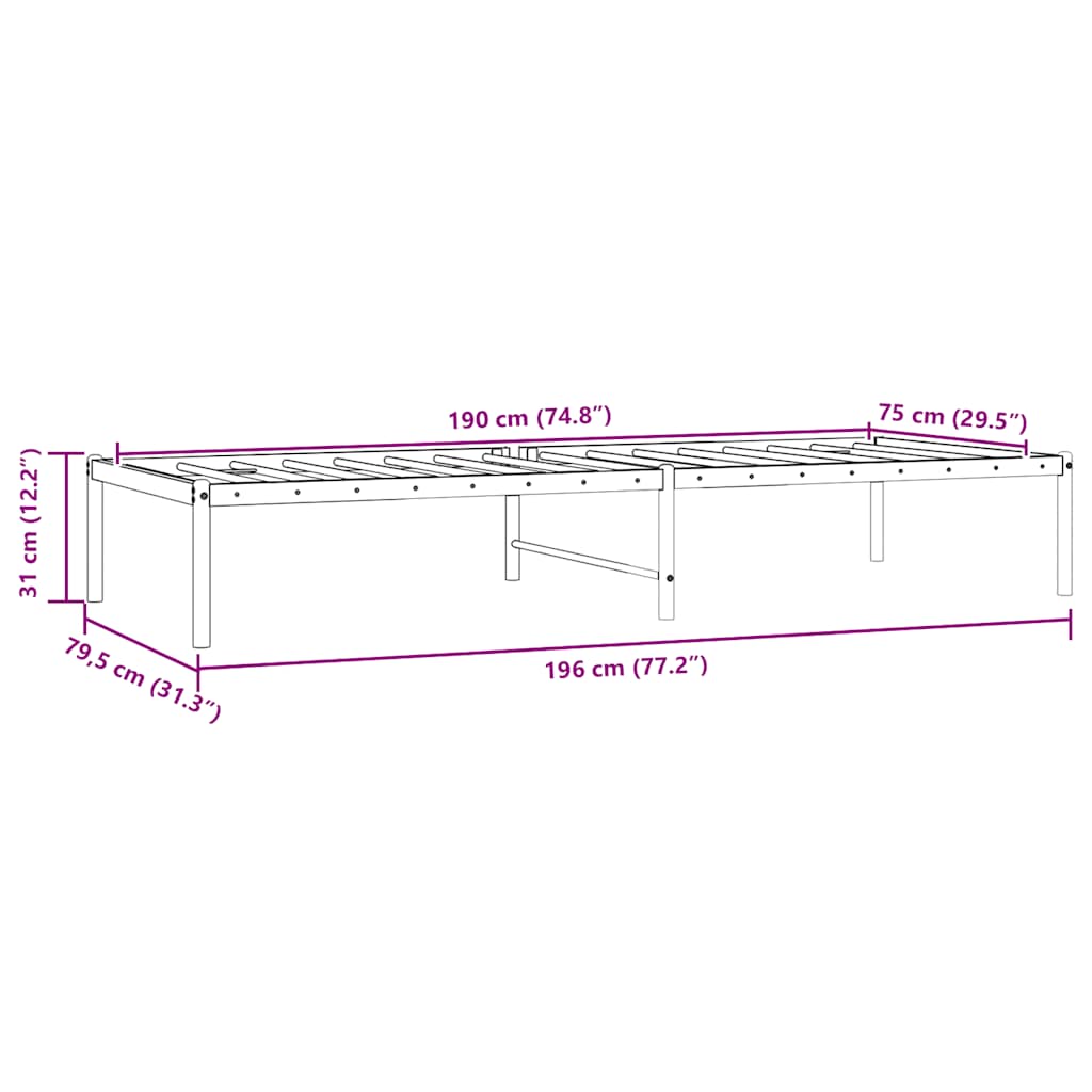 Metalni okvir za krevet bijeli 75x190 cm