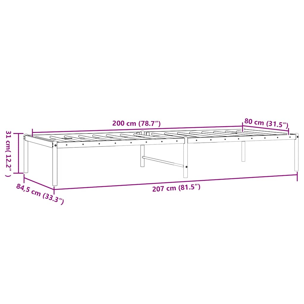 Metalni okvir za krevet bijeli 80x200 cm