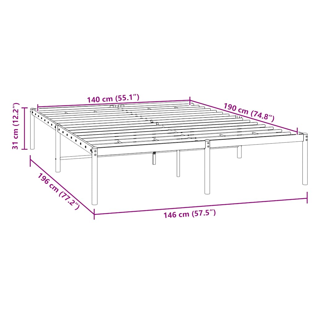 Metalni okvir za krevet bijeli 140 x 190 cm