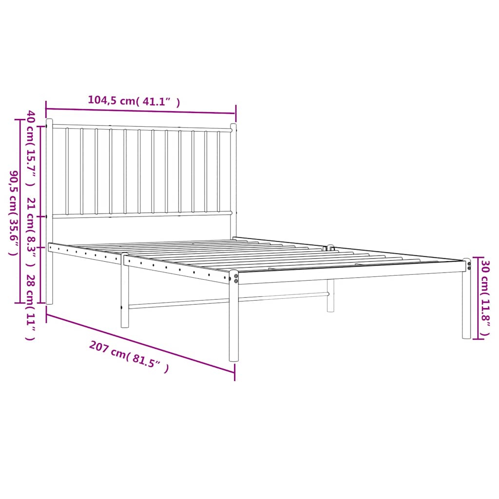 Metalni okvir za krevet s uzglavljem bijeli 100x200 cm